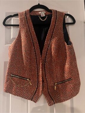 Cache Orange Cream Tweed Vest with Gold Chain Accent